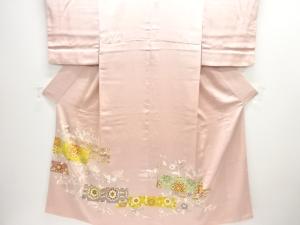横段に華紋・唐花模様刺繍三つ紋色留袖(比翼付き)